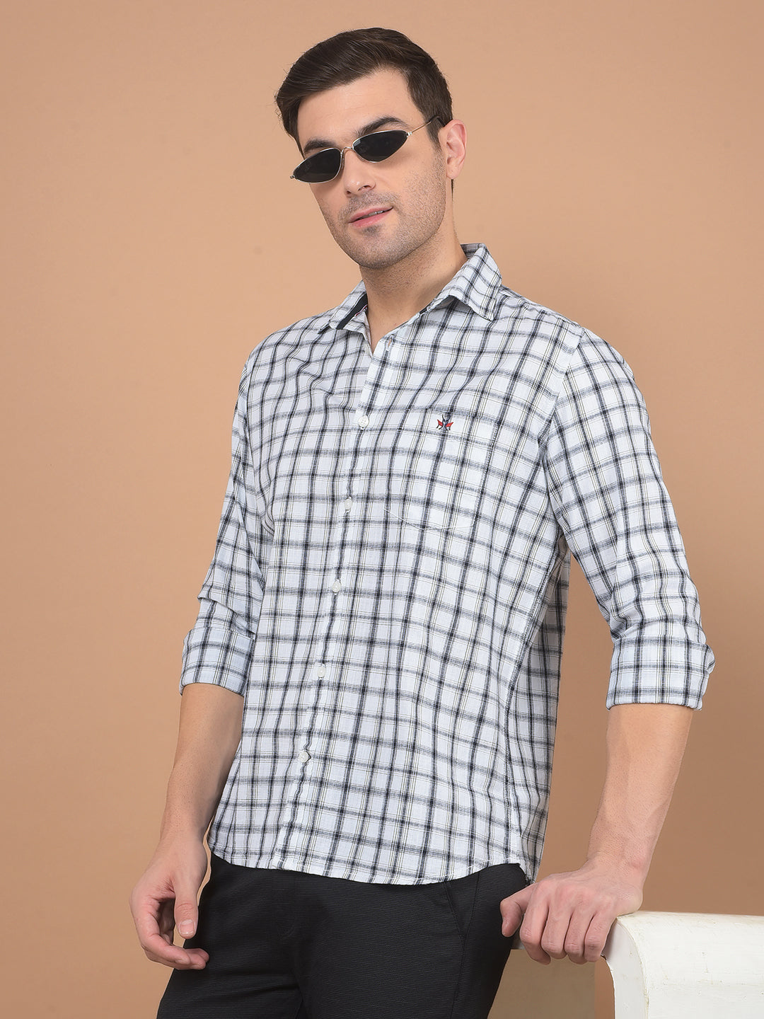 White Checked 100% Cotton Shirt-Men Shirts-Crimsoune Club