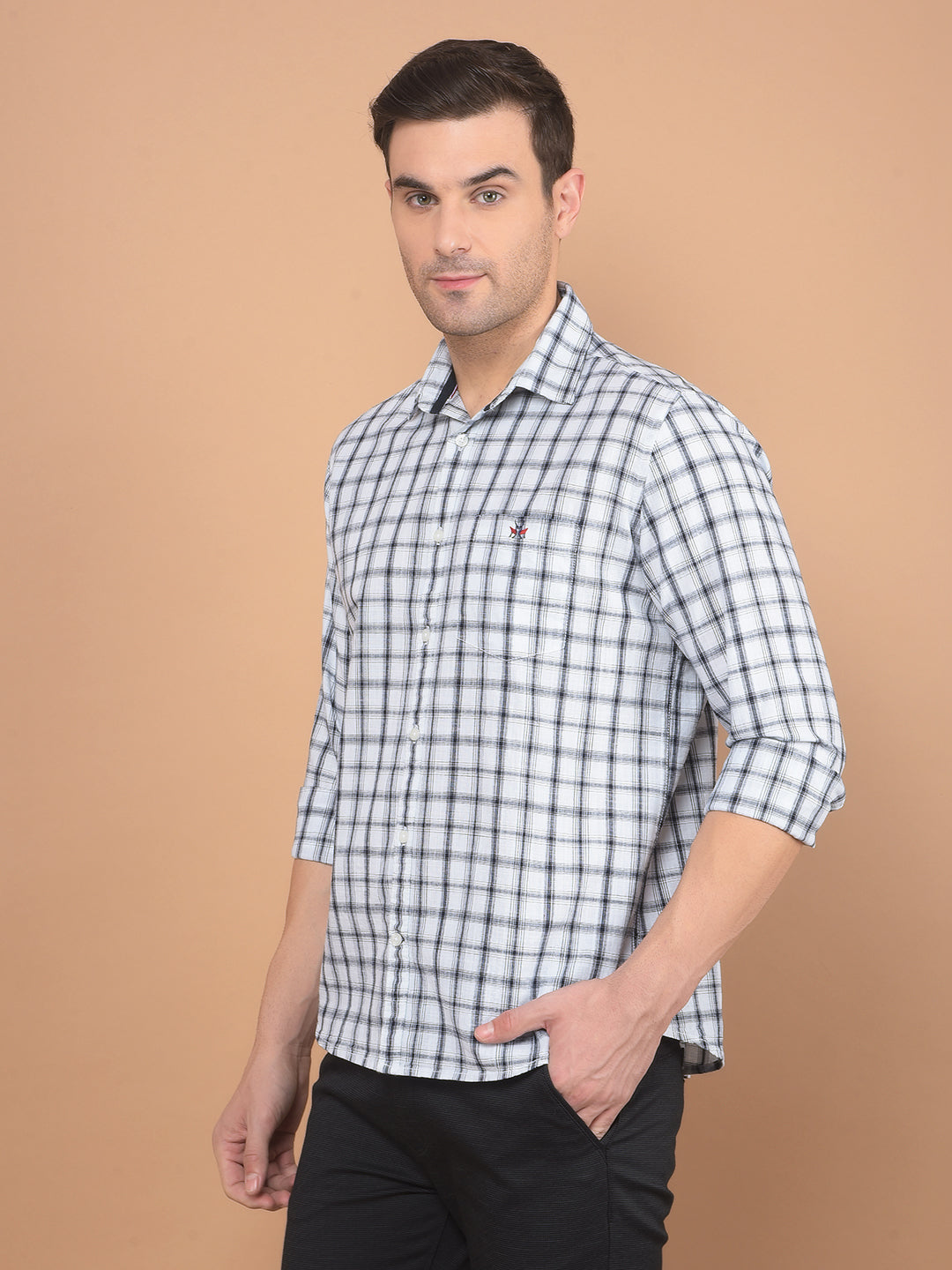 White Checked 100% Cotton Shirt-Men Shirts-Crimsoune Club