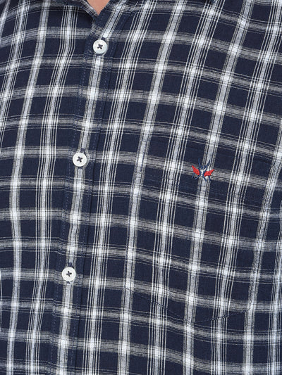 Navy Blue Checked 100% Cotton Shirt-Men Shirts-Crimsoune Club