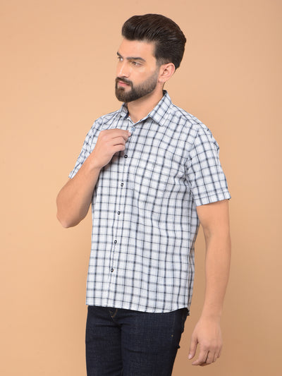 White Checked 100% Cotton Shirt-Men Shirts-Crimsoune Club