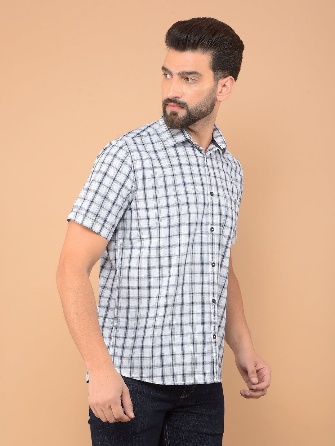 White Checked 100% Cotton Shirt-Men Shirts-Crimsoune Club