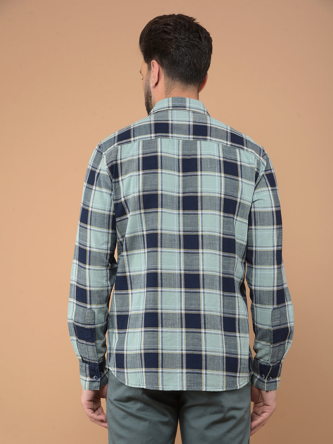 Green Checked 100% Cotton Shirt-Men Shirts-Crimsoune Club