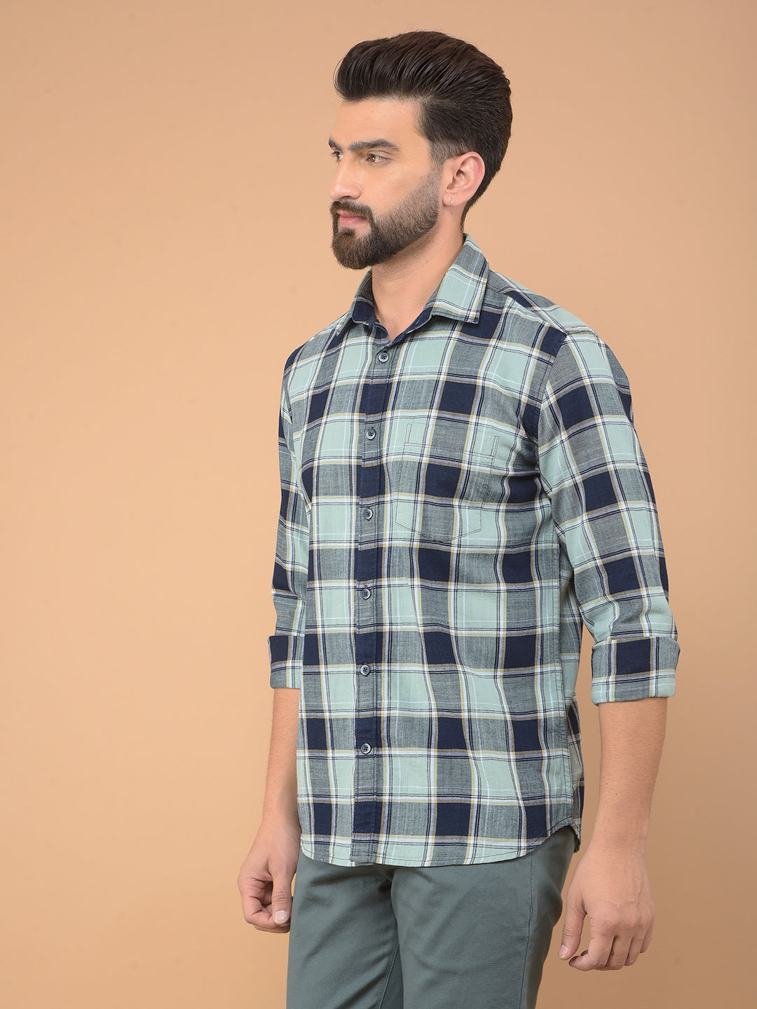 Green Checked 100% Cotton Shirt-Men Shirts-Crimsoune Club