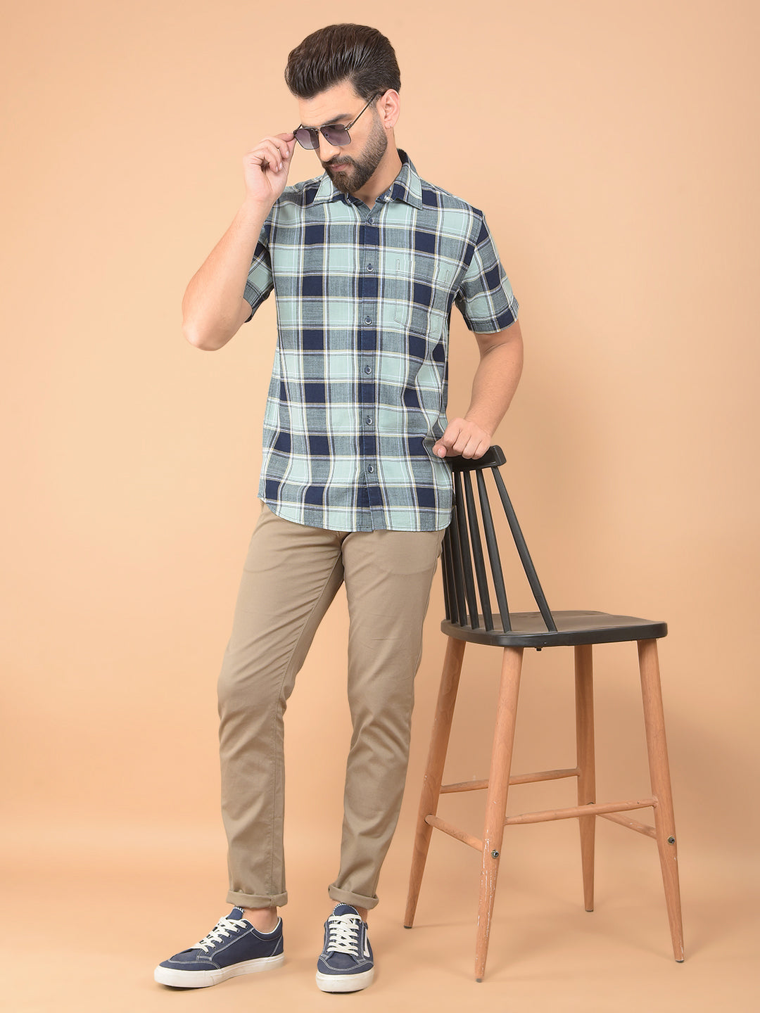 Green Checked 100% Cotton Shirt-Men Shirts-Crimsoune Club