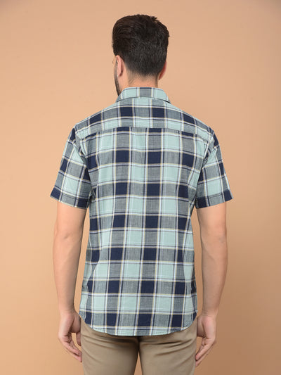 Green Checked 100% Cotton Shirt-Men Shirts-Crimsoune Club