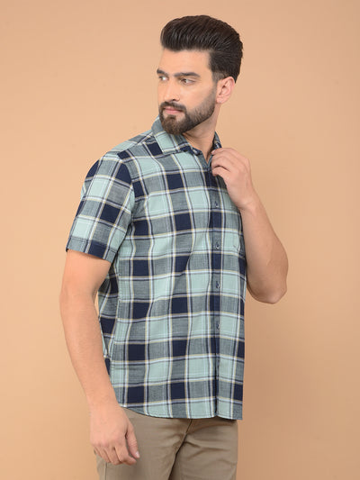 Green Checked 100% Cotton Shirt-Men Shirts-Crimsoune Club