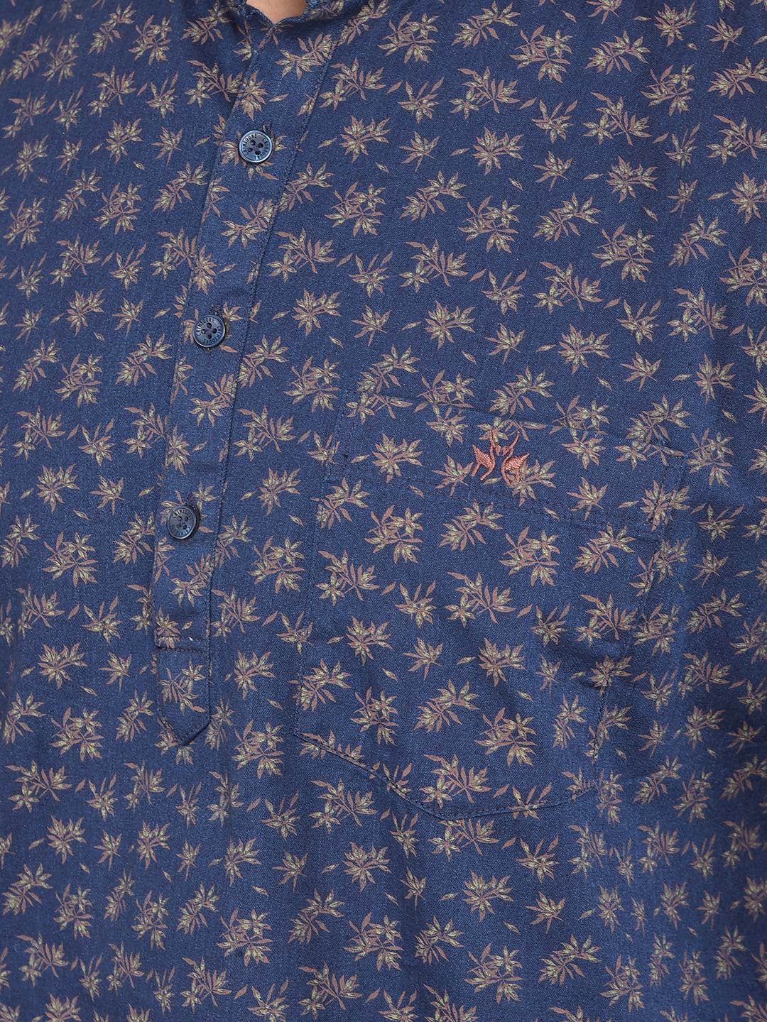 Blue Floral Print 100% Cotton Kurta-Men Kurtas-Crimsoune Club