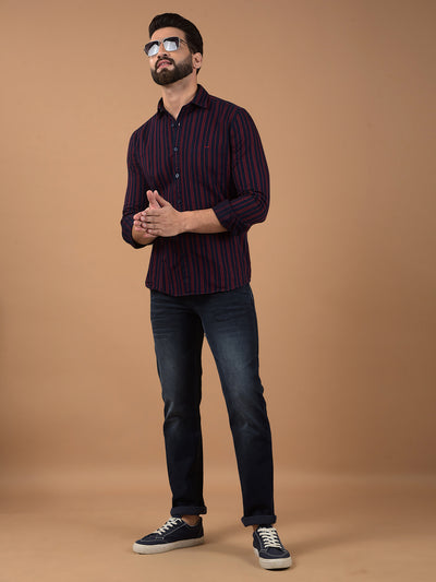 Red Vertical Stripes 100% Cotton Shirt-Men Shirts-Crimsoune Club