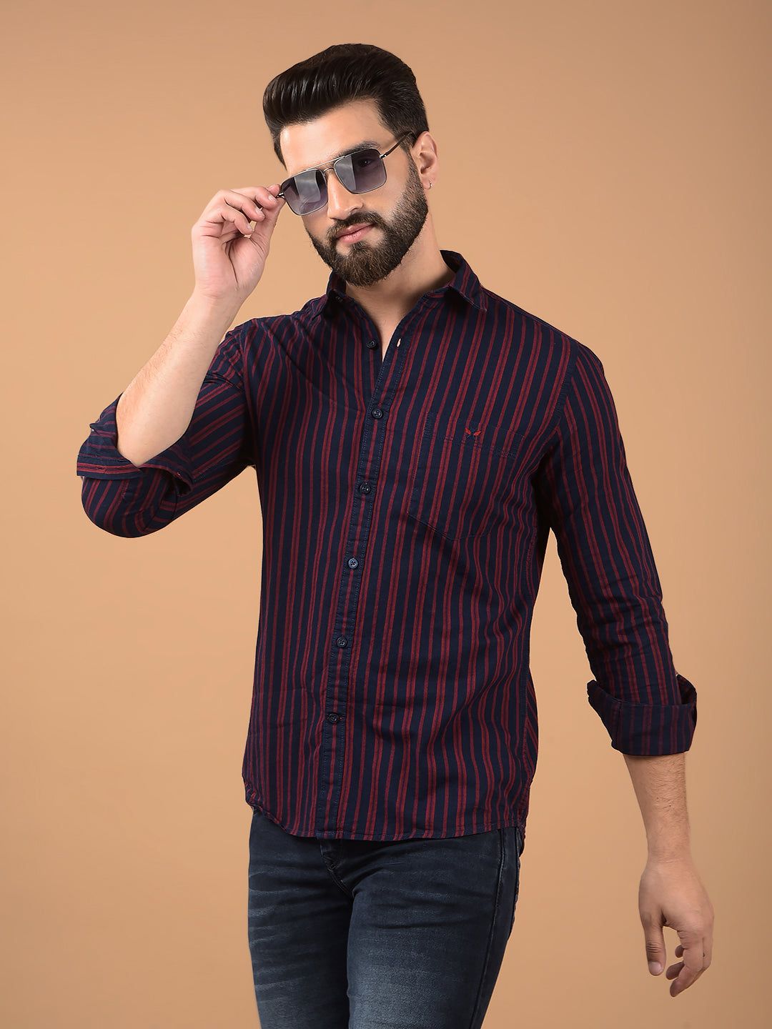 Red Vertical Stripes 100% Cotton Shirt-Men Shirts-Crimsoune Club