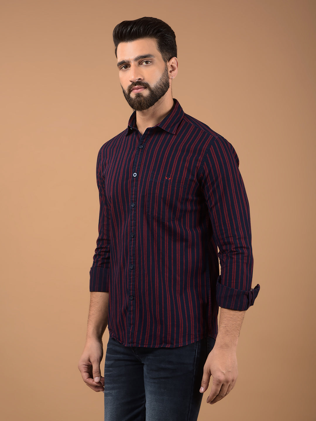 Red Vertical Stripes 100% Cotton Shirt-Men Shirts-Crimsoune Club