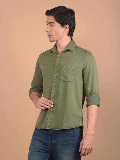 Olive Knitted Shirt-Men Shirts-Crimsoune Club