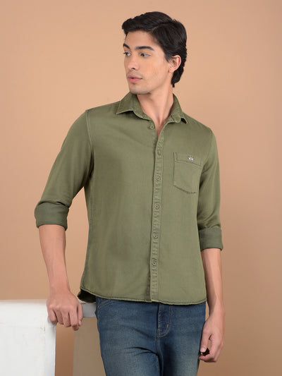 Olive Knitted Shirt-Men Shirts-Crimsoune Club