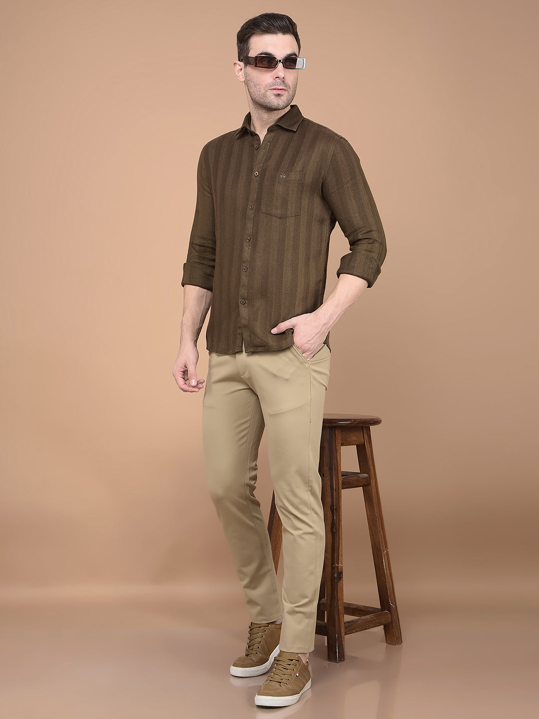 Brown Horizontal Striped Shirt