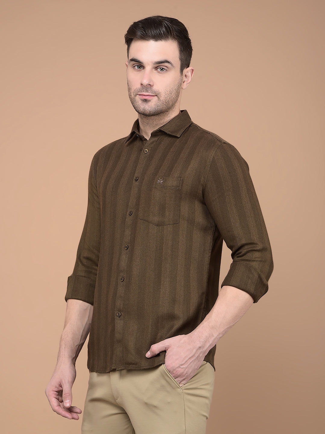 Brown Horizontal Striped Shirt