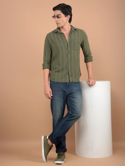 Olive Stripes Shirt-Men Shirts-Crimsoune Club