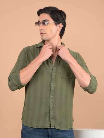 Olive Stripes Shirt-Men Shirts-Crimsoune Club