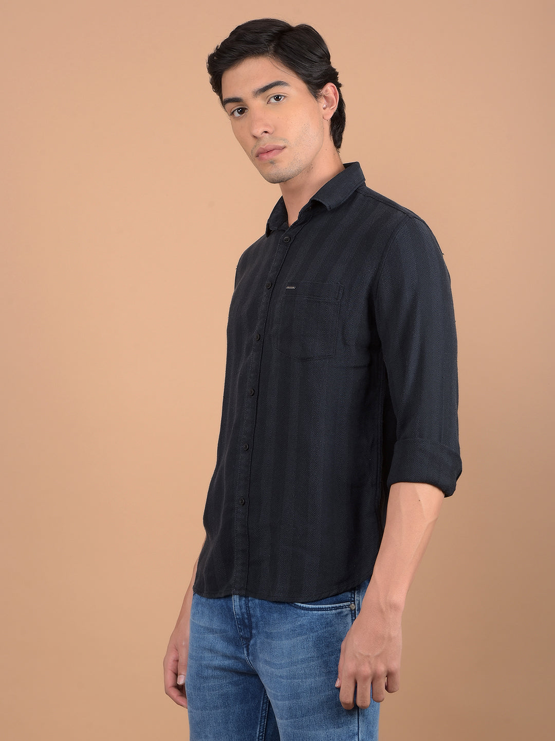 Navy Blue Stripes Shirt-Men Shirts-Crimsoune Club