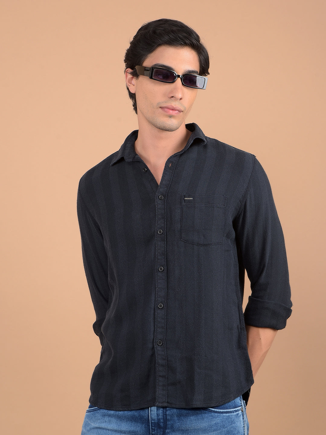 Navy Blue Stripes Shirt-Men Shirts-Crimsoune Club