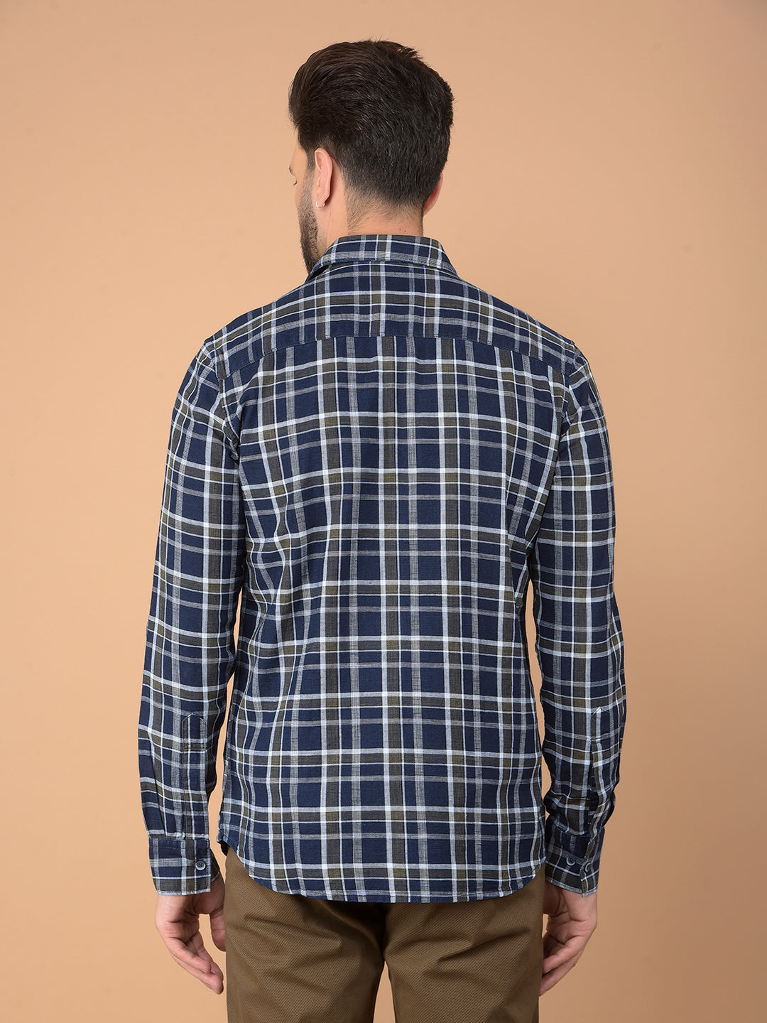 Navy Blue Checked 100% Cotton Shirt-Men Shirts-Crimsoune Club