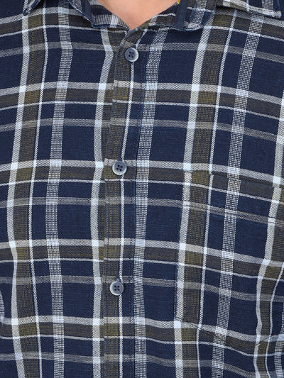 Navy Blue Checked 100% Cotton Shirt-Men Shirts-Crimsoune Club