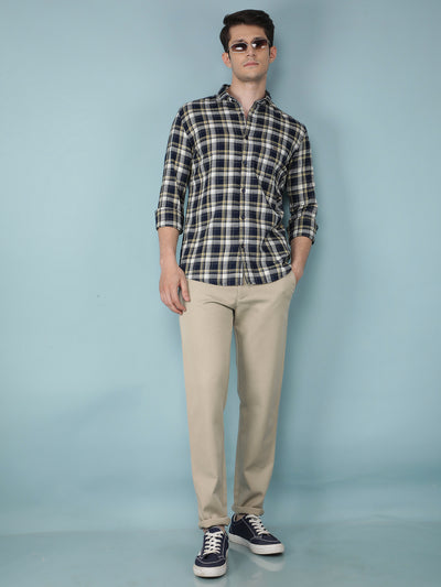 Navy Blue Checkered 100% Cotton Shirt-Men Shirts-Crimsoune Club