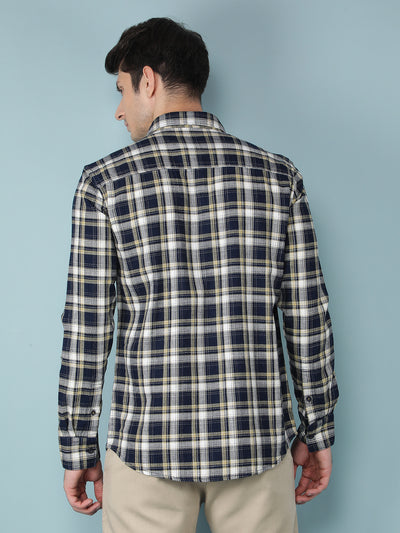 Navy Blue Checkered 100% Cotton Shirt-Men Shirts-Crimsoune Club