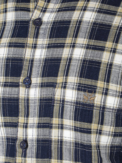 Navy Blue Checkered 100% Cotton Shirt-Men Shirts-Crimsoune Club