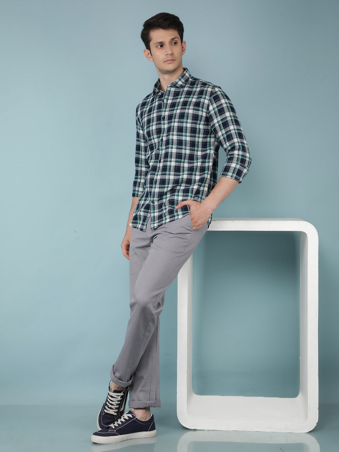 Blue Checkered 100% Cotton Shirt-Men Shirts-Crimsoune Club