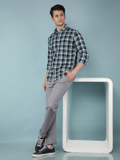 Blue Checkered 100% Cotton Shirt-Men Shirts-Crimsoune Club