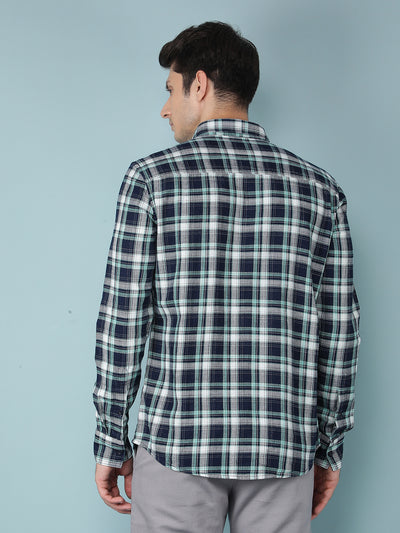 Blue Checkered 100% Cotton Shirt-Men Shirts-Crimsoune Club