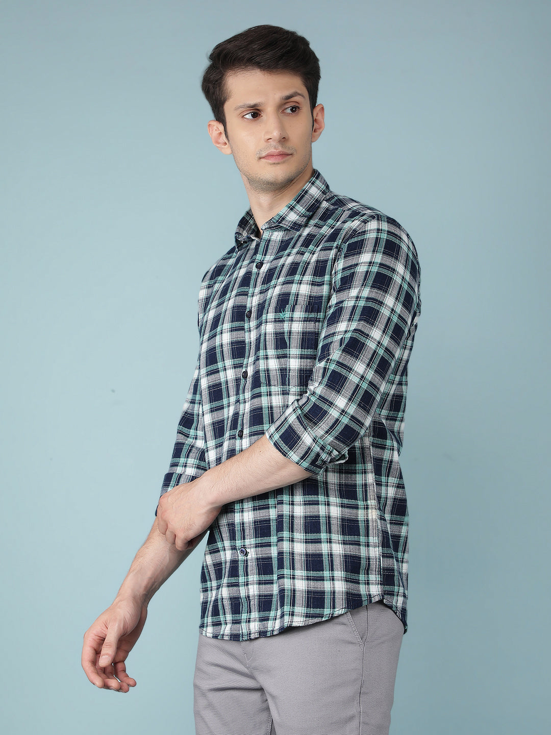 Blue Checkered 100% Cotton Shirt-Men Shirts-Crimsoune Club