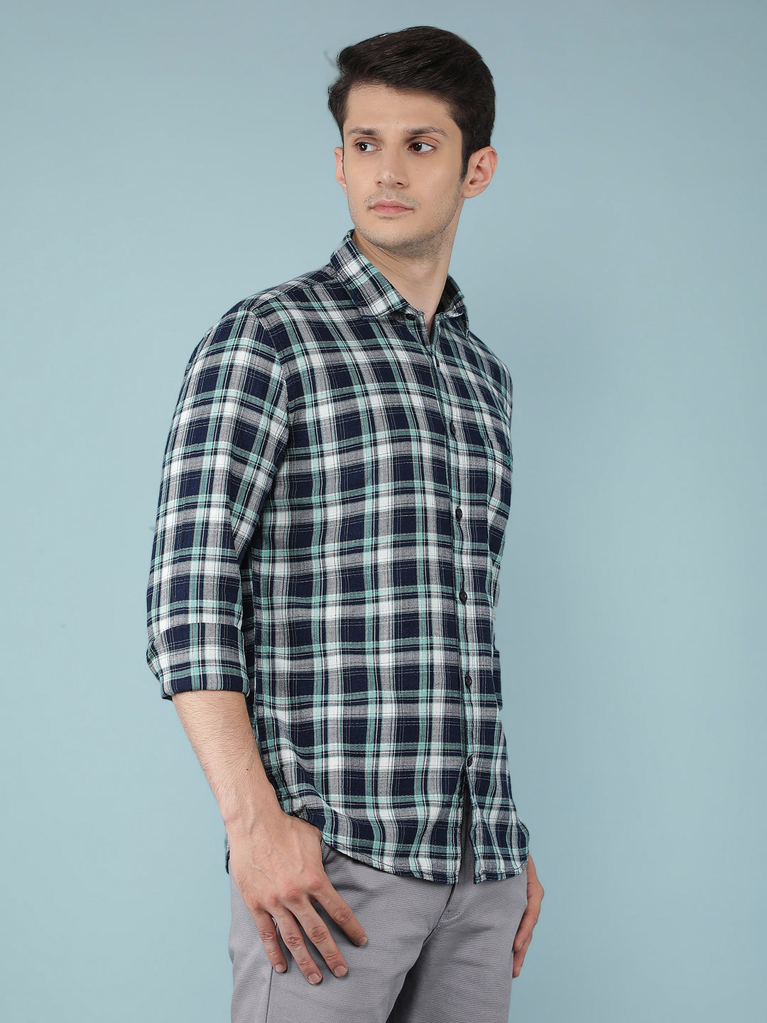 Blue Checkered 100% Cotton Shirt-Men Shirts-Crimsoune Club