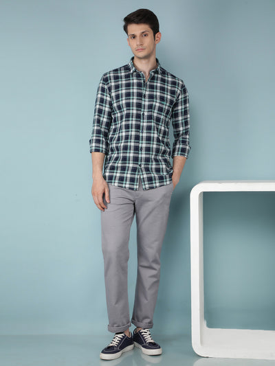 Blue Checkered 100% Cotton Shirt-Men Shirts-Crimsoune Club