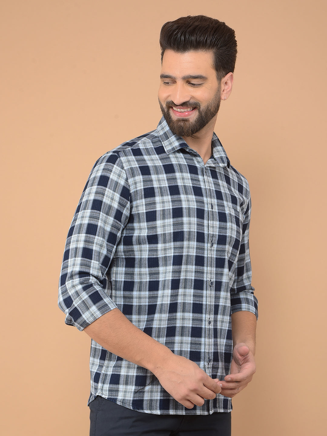 Green Checked 100% Cotton Shirt-Men Shirts-Crimsoune Club