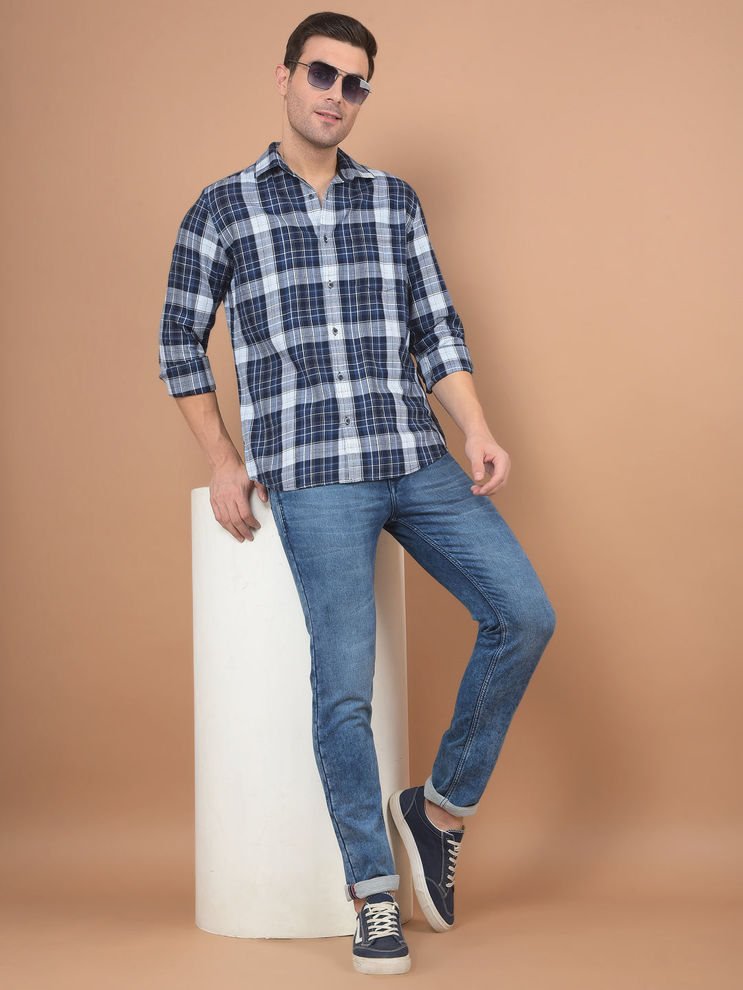 Blue Checked Shirt-Men Shirts-Crimsoune Club