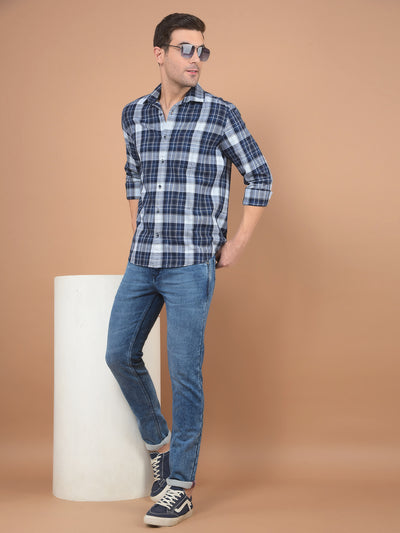 Blue Checked Shirt-Men Shirts-Crimsoune Club