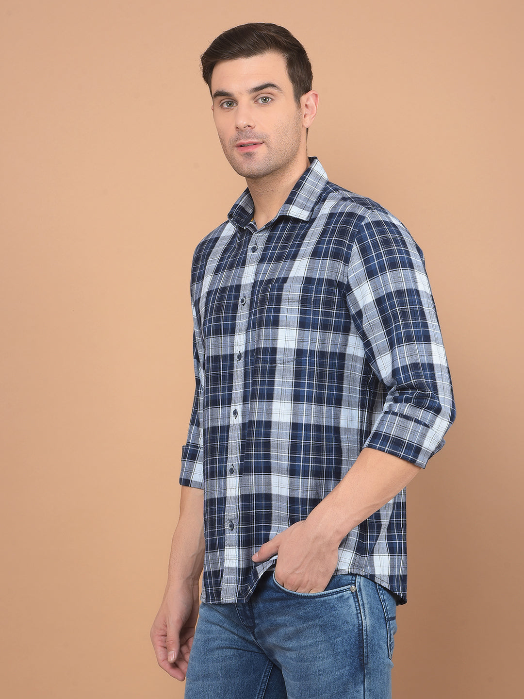 Blue Checked Shirt-Men Shirts-Crimsoune Club