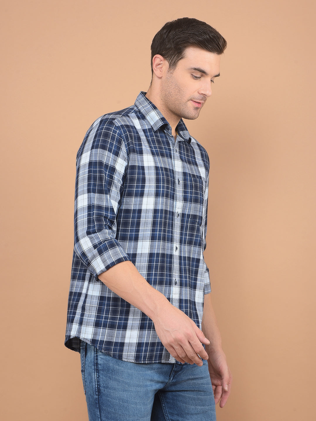 Blue Checked Shirt-Men Shirts-Crimsoune Club