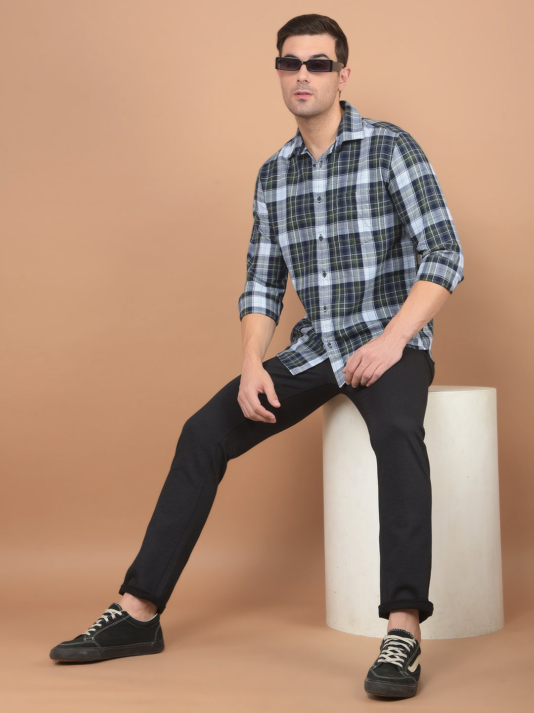 Green Checked Shirt-Men Shirts-Crimsoune Club