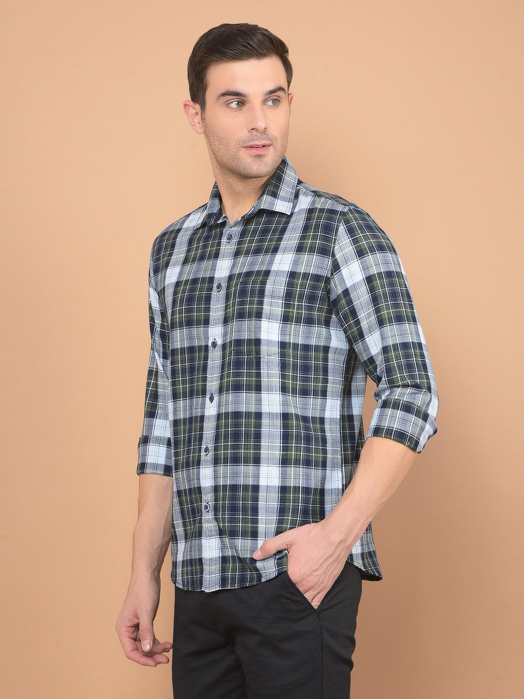 Green Checked Shirt-Men Shirts-Crimsoune Club