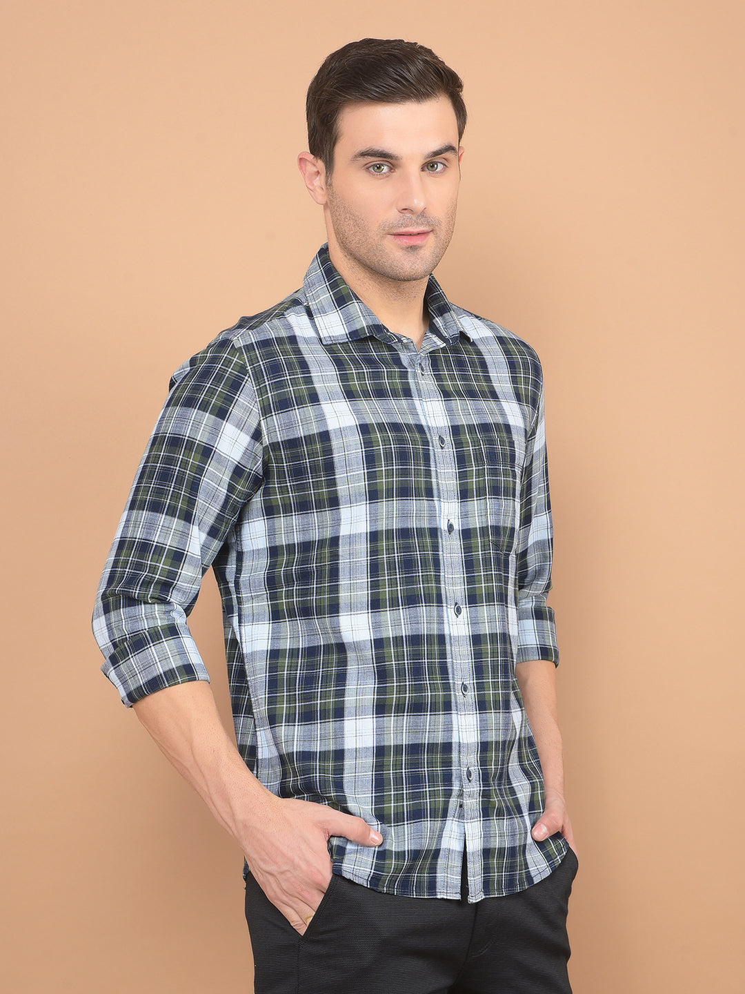 Green Checked Shirt-Men Shirts-Crimsoune Club