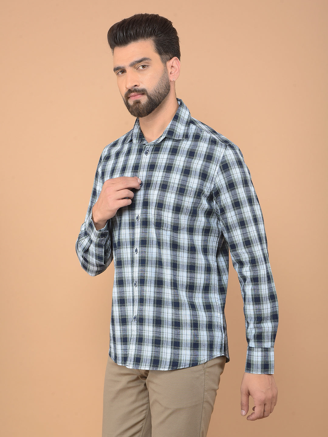 Green Checked 100% Cotton Shirt-Men Shirts-Crimsoune Club