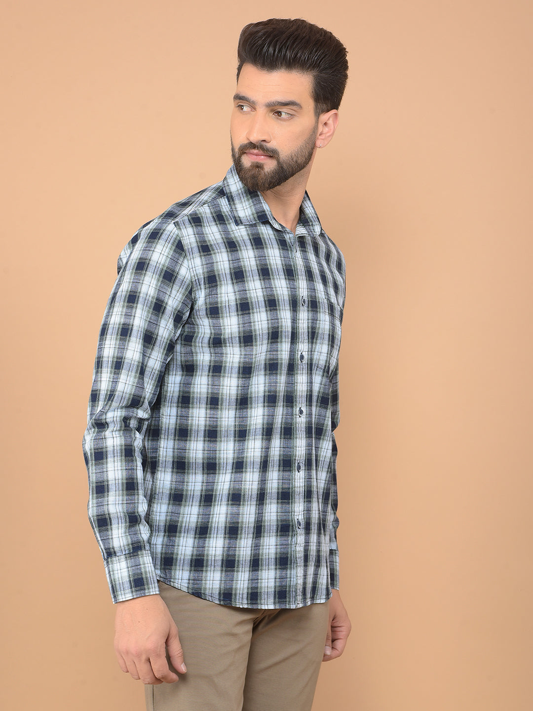 Green Checked 100% Cotton Shirt-Men Shirts-Crimsoune Club