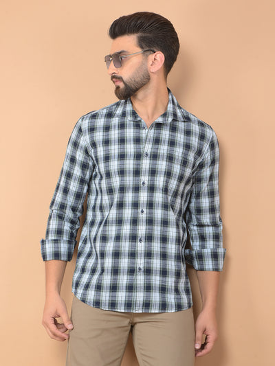 Green Checked 100% Cotton Shirt-Men Shirts-Crimsoune Club