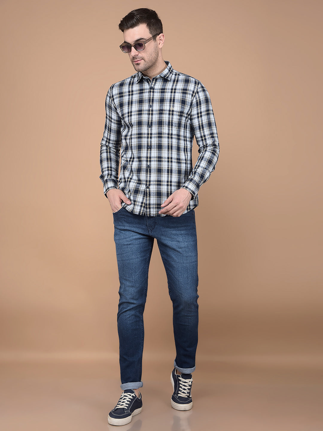 Beige Checked 100% Cotton Shirt