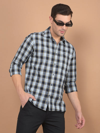 Beige Checked 100% Cotton Shirt-Men Shirts-Crimsoune Club