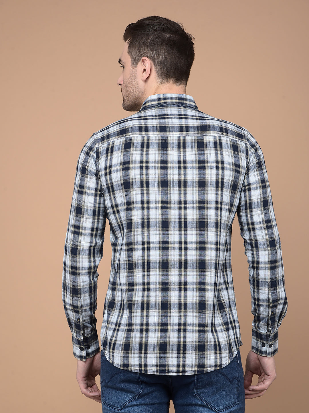 Beige Checked 100% Cotton Shirt