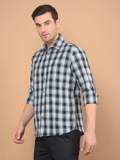 Beige Checked 100% Cotton Shirt-Men Shirts-Crimsoune Club