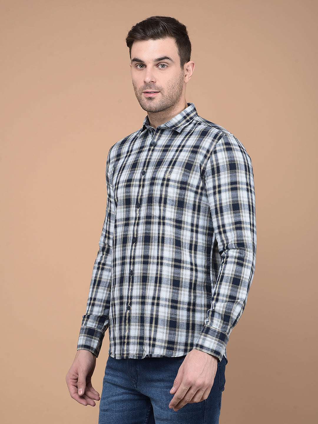 Beige Checked 100% Cotton Shirt