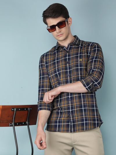 Mustard Checkered 100% Cotton Shirt-Men Shirts-Crimsoune Club